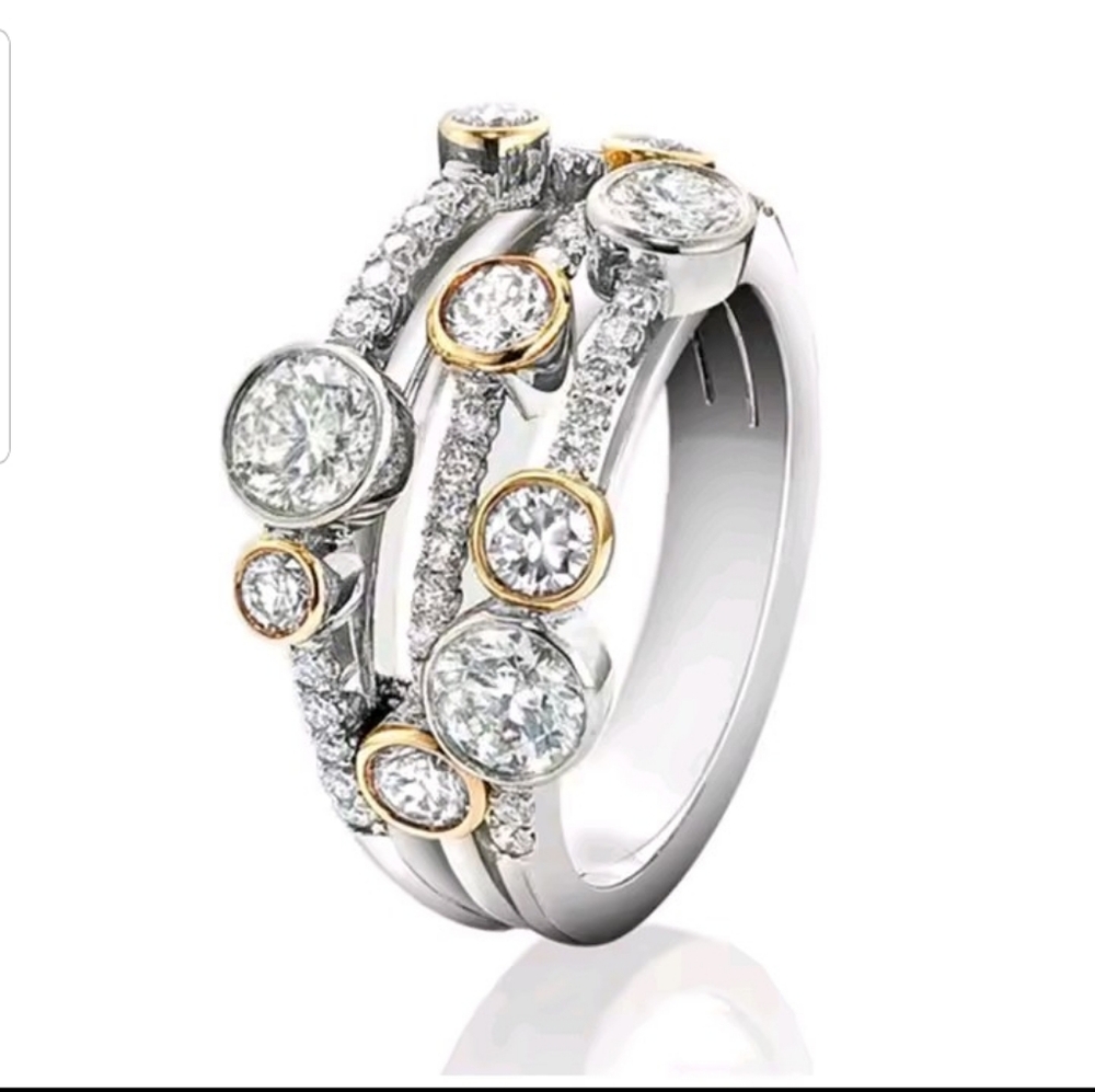 #7.Huitan Vintage Two Tone Luxury Cubic Zirconia Rings - Picture 2 of 6